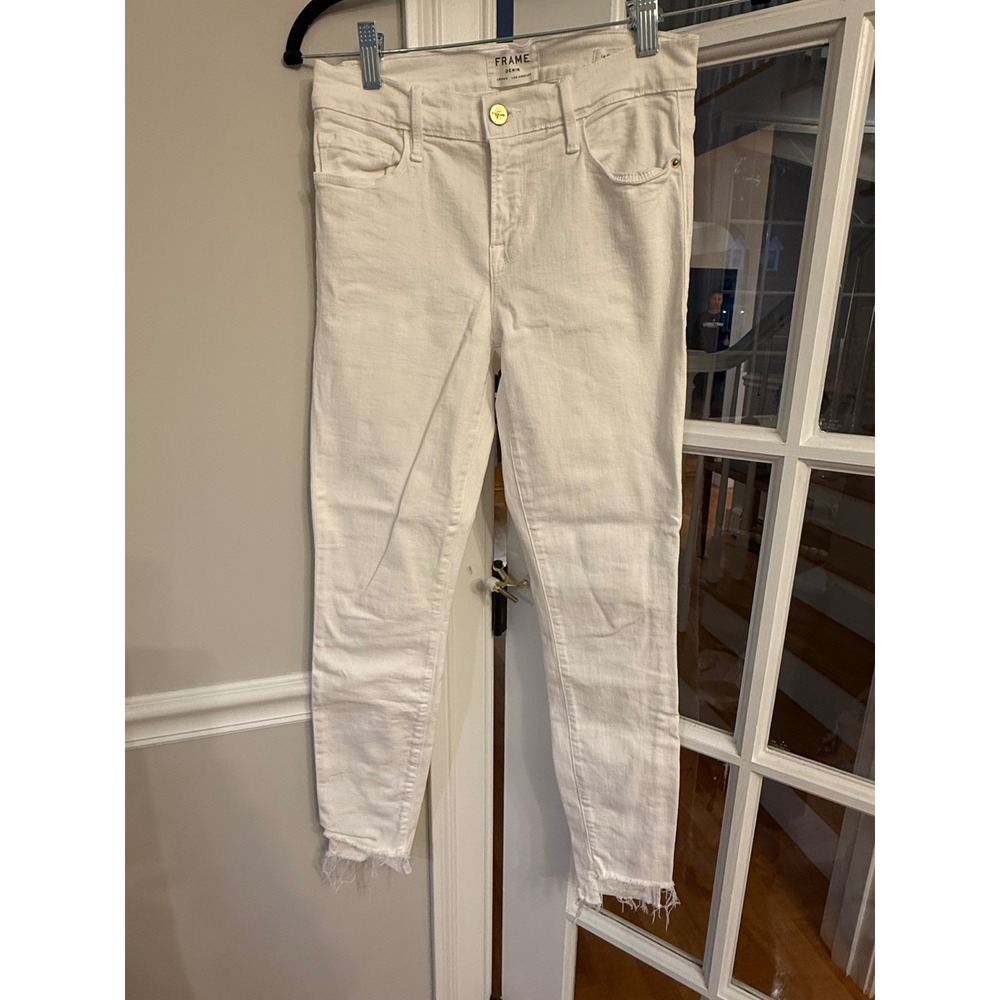 Frame Denim Le Skinny de Jeanne White Raw Hem Skinny Jeans Size 26